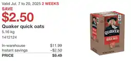 Costco Quaker quick oats offer