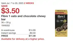 Costco Fibre 1 oats and chocolate chewy bar offer