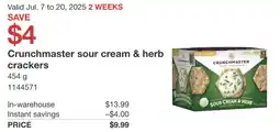 Costco Crunchmaster sour cream & herb crackers offer