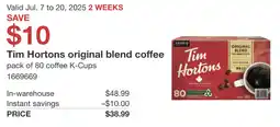 Costco Tim Hortons original blend coffee offer
