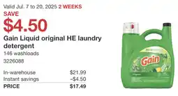 Costco Gain Liquid original HE laundry detergent offer