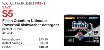 Costco Finish Quantum Ultimate+ Powerball dishwasher detergent offer