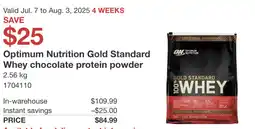 Costco Optimum Nutrition Gold Standard Whey chocolate protein powder offer