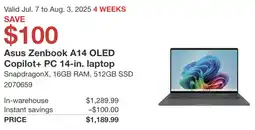 Costco Asus Zenbook A14 OLED Copilot+ PC 14-in. laptop offer