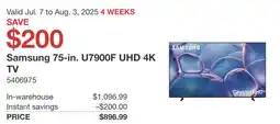 Costco Samsung 75-in. U7900F UHD 4K TV offer