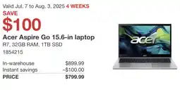 Costco Acer Aspire Go 15.6-in laptop offer