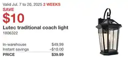 Costco Lutec traditional coach light offer