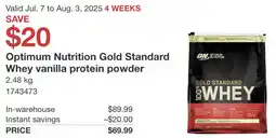 Costco Optimum Nutrition Gold Standard Whey vanilla protein powder offer