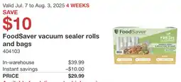 Costco FoodSaver vacuum sealer rolls and bags offer