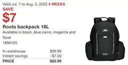 Costco Roots backpack offer
