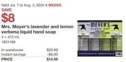 Costco Mrs. Meyer's lavender and lemon verbena liquid hand soap offer
