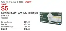 Costco Luminus LED 100W A19 light bulb offer