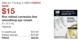 Costco Roc retinol correxion line smoothing eye cream offer