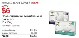 Costco Dove original or sensitive skin bar soap offer