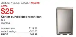 Costco Kohler curved step trash can offer