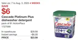 Costco Cascade Platinum Plus dishwasher detergent offer