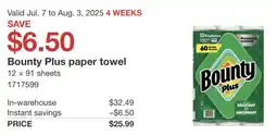 Costco Bounty Plus paper towel offer