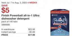 Costco Finish Powerball all-in-1 Ultra dishwasher detergent offer