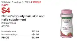 Costco Nature's Bounty hair, skin and nails supplement offer