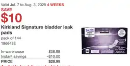 Costco Kirkland Signature bladder leak pads offer