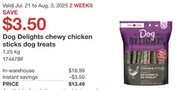 Costco Dog Delights chewy chicken sticks dog treats offer