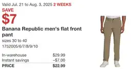Costco Banana Republic men's flat front pant offer