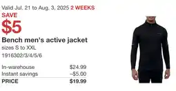 Costco Bench men's active jacket offer