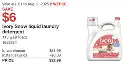 Costco Ivory Snow liquid laundry detergent offer
