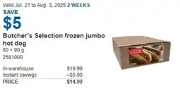 Costco Butcher's Selection frozen jumbo hot dog offer