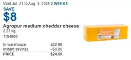 Costco Agropur medium cheddar cheese offer
