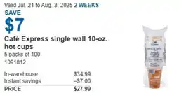 Costco Café Express single wall hot cups offer