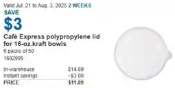 Costco Café Express polypropylene lid for 16 oz kraft bowls offer