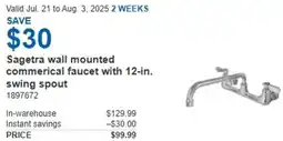 Costco Sagetra wall mounted commerical faucet with 12 in swing spout offer