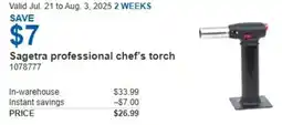 Costco Sagetra professional chef's torch offer