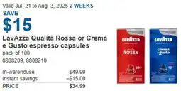 Costco LavAzza Qualità Rossa or Crema e Gusto espresso capsules offer