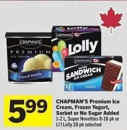 IGA Chapman's premium ice cream, frozen yogurt, sorbet or no sugar added offer
