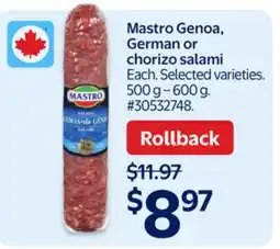 Walmart Mastro Genoa German or chorizo salami offer