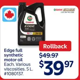 Walmart Edge full Synthetic Motor Oil offer