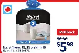 Walmart Natrel filtered 1%, 2% or skim milk offer
