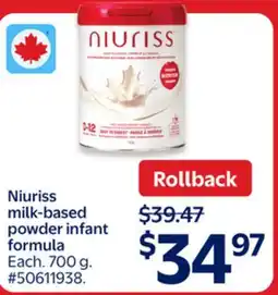 Walmart Niuriss milk-based powder infant formula offer