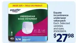Walmart Equate incontinence underwear value pack offer