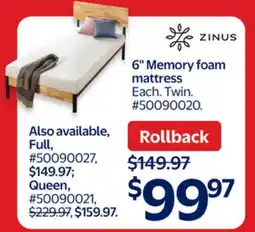 Walmart 6 Memory foam mattress offer