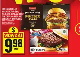 Food Basics IRRESISTIBLES PRIME RIB BEEF, AL SAFA HALAL BEEF OR ZABIHA HALAL CHICKEN BURGERS offer