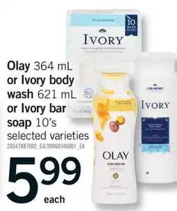 Fortinos OLAY, 364 ML OR IVORY BODY WASH, 621 ML OR IVORY BAR SOAP, 10'S offer