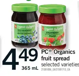 Fortinos PC ORGANICS FRUIT SPREAD, 365 mL offer