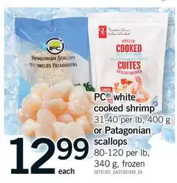 Fortinos PC WHITE COOKED SHRIMP, 31-40 PER LB, 400 G OR PATAGONIAN SCALLOPS 80-120 PER LB, 340 G offer