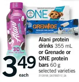 Fortinos ALANI PROTEIN DRINKS 355 ML OR GRENADE OR ONE PROTEIN BARS, 60 G offer