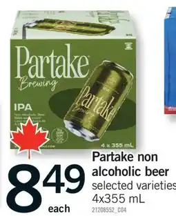 Fortinos PARTAKE NON ALCOHOLIC BEER, 4x355 mL offer
