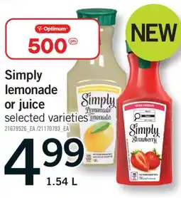 Fortinos SIMPLY LEMONADE OR JUICE, 1.54 L offer
