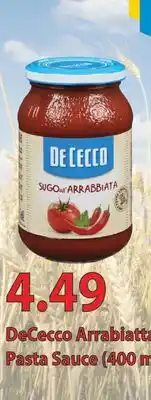 Fortinos DECECCO ARRABIATTA PASTA SAUCE, 400 ML offer